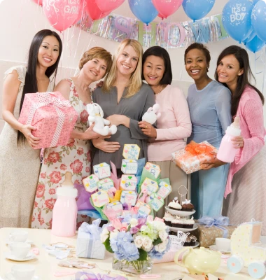Mother with gifts at a baby shower