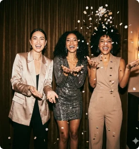 Older couple smiling playfully inside a photo booth frame