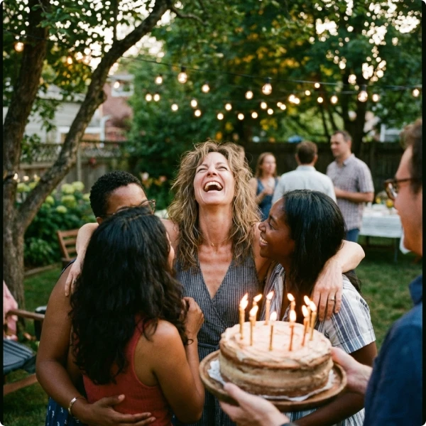 Lively birthday party with guests and decorations